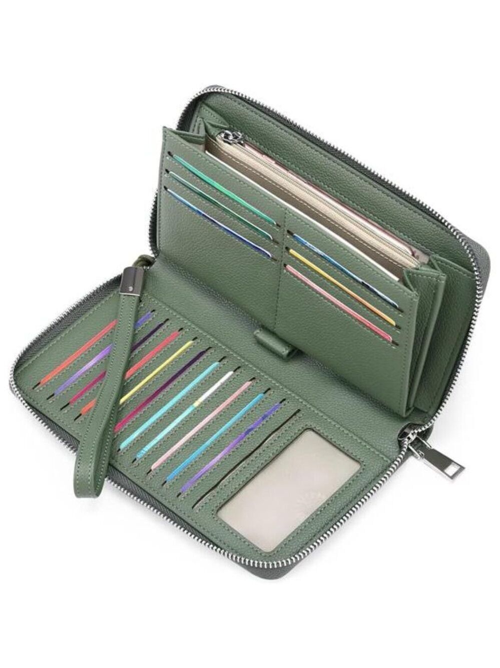 RFID Leather Wallet for Women Zip Around Clutch Wristlet Long Purse Card Holder
